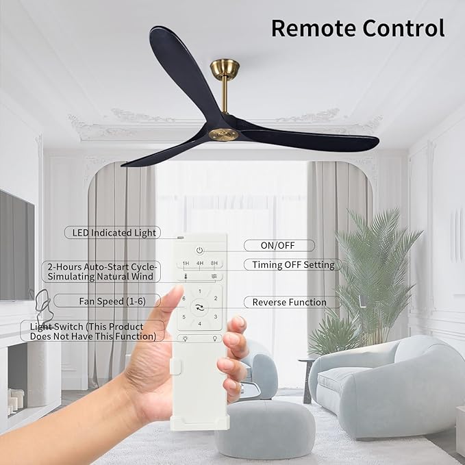 Bigzone 70" Black and Gold Ceiling Fan, Quiet DC Motor, Energy-Saving, 3 Balsa Wood Blades, Indoor/Outdoor Use