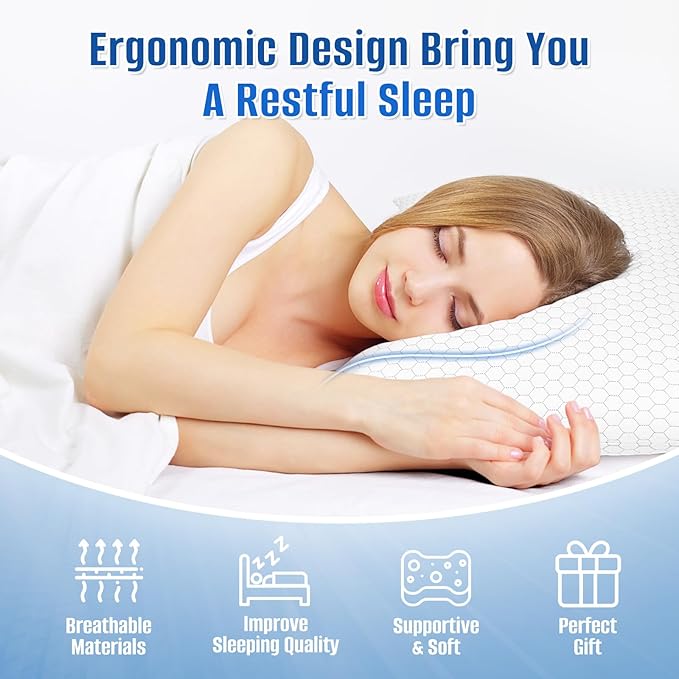 Shredded Memory Foam Pillow for Sleeping, Cooling Bed Pillows Set of 2, Adjustable Pillows for Side, Back, Stomach Sleepers with Washable Pillowcase (Standard Size, Grey)