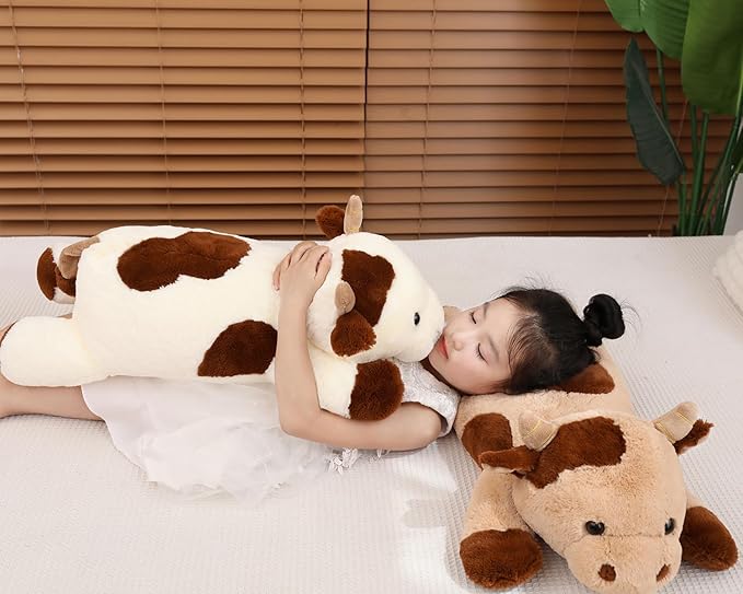 25.6 inch 5 lbs Cow Weighted Stuffed Animals, Large Weighted Plush Animal, Cute Plush Toy Pillow, Soft Kawaii Plushie Gifts for Adults, Kids, Boys and Girls(Off-White)