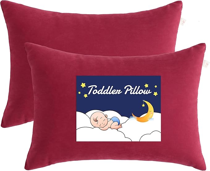 NTBAY Toddler Pillows, Down Alternative 13"x18" Pillows, Machine Washable - Soft and Breathable Travel Small Pillows for Sleeping, Ideal for Daycare, Crib, Cot, Red
