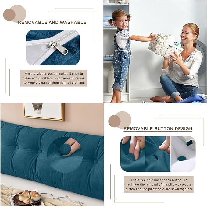 Large Triangular Headboard Pillows Long Backrest Positioning Support Bolster Cushion for Daybed Fluffy Quality Plush Body Wedge Pillow with Removable Cover(Navy Blue-Cal King-71x8x20 in)