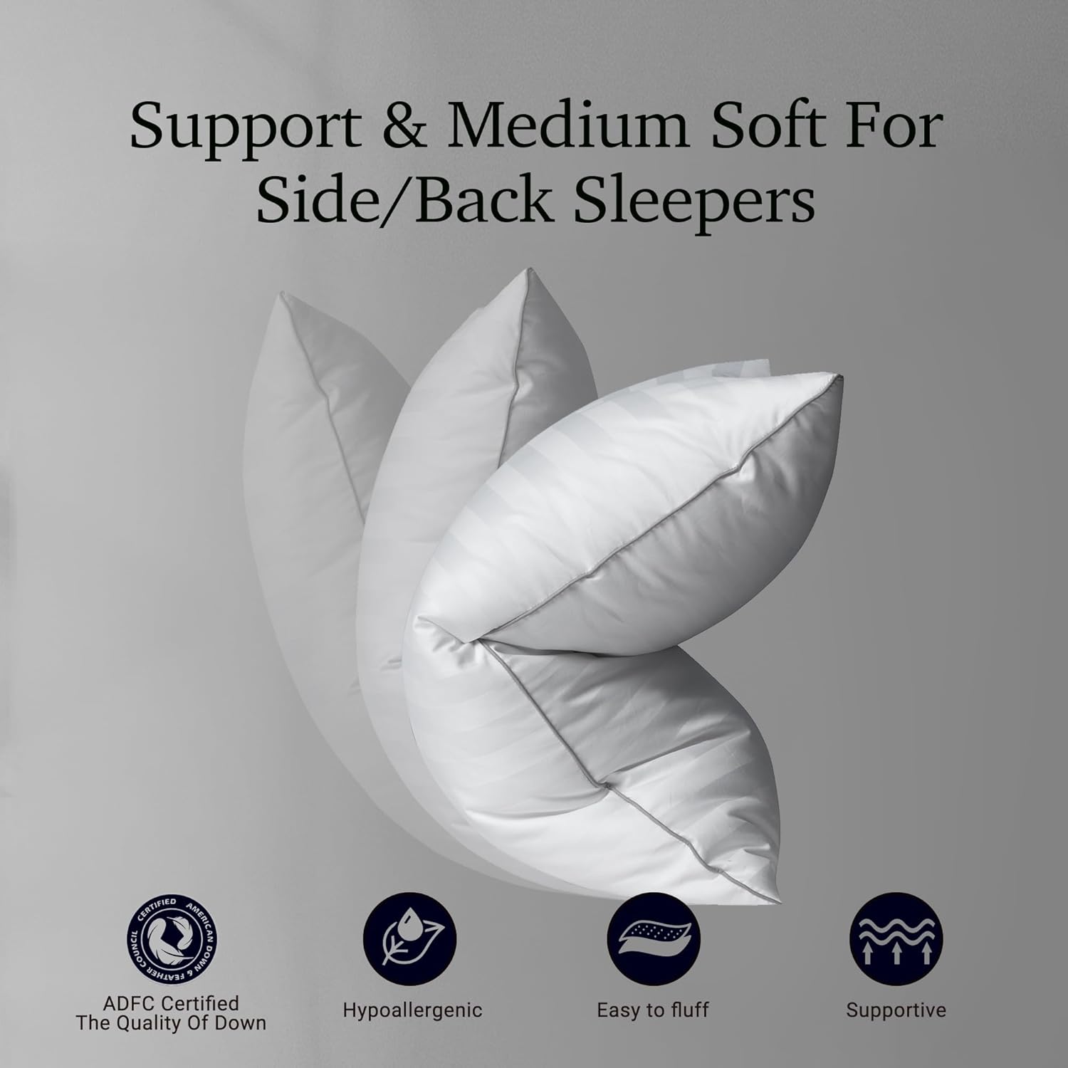 Hotel Grand Softy-Around Feather Down Pillows Queen Size Set of 2 Packs White Strip 100% Cotton Fabric Bed Pillows for All Position Sleepers,28"x20"/2 Packs