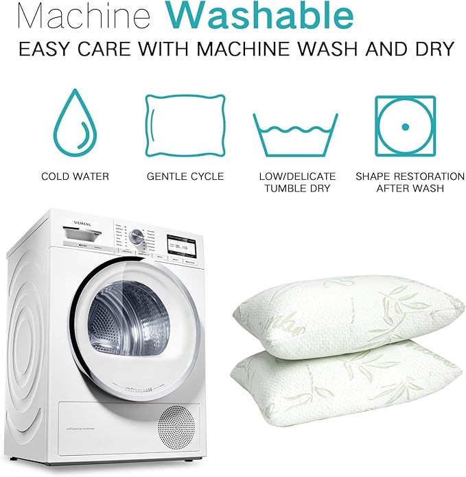 JJDANFILL Rayon Derived from Bamboo Pillow for Sleeping, Shredded Memory Foam Pillow King Size Set of 2, Adjustable Cooling Bed Pillow for Side Back Stomach Sleeper with A Washable Cover 20x36