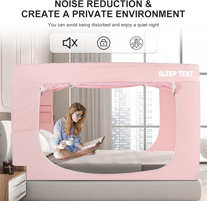 Bed Tent Twin Bed Canopy Dream Tents for Indoor Portable Blackout Tents Privacy Space Warm Breathable Sleeping Tents for Kids and Adult(Pink,Mattress Not Included) Reducing Light