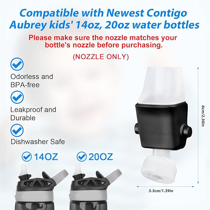 2pcs Replacement Spout for Contigo, BPA-Free Lids Replacement Parts with Allen Wrench Soft Silicone Mouthpiece Compatible with Aubrey Kids 14oz 20oz Newest Water Bottle