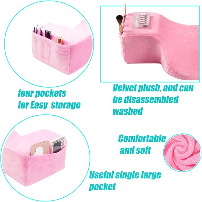 Salon Eyelash Extension Neck Pillow Memory Foam Lash Pillow with Neck and Back Support,Ergonomic lash Bed Pillow with Velvet Pillowcase Beauty Lash Pillow for Lash Extensions(Pink)