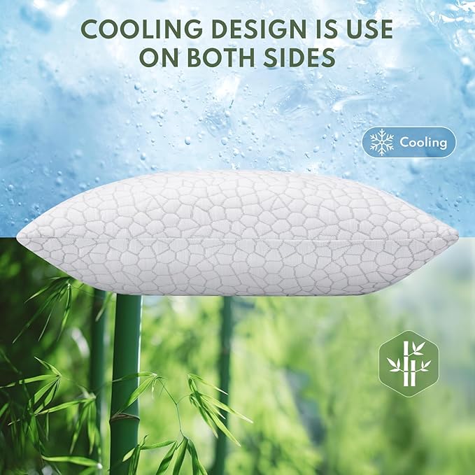 Cooling Pillows King Size Set of 2 - Shredded Memory Foam Pillow for Sleeping 2 Pack, Adjustable Cool Bed Pillows for Side, Back, and Stomach Sleepers, Gel Pillow Washable Removable Cover