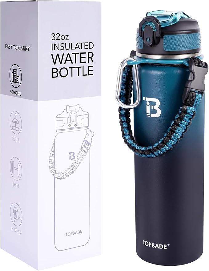 32oz Insulated Water Bottle with Straw Lid & Spout Lid & Paracord Handle, Stainless Steel Water Bottle Wide Mouth, Double Wall for Women Men Gym Fitness Outdoor