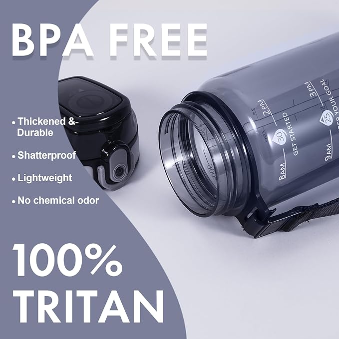 32 oz Water Bottle with Detachable Straw, Clear Motivational Water Bottles with Time to Drink, Tritan & BPA Free Sports Water Jug with Time Marker, Upgraded handle design