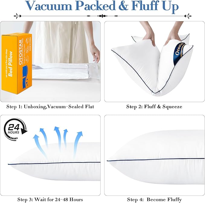 OTOSTAR Bed Pillows for Sleeping 2 Pack Standard Size Cooling Pillows Luxury Sleeping Pillow 3D Microfiber Filling Breathable Cover Soft Hotel Collection Pillows for Back Side or Stomach Sleepers