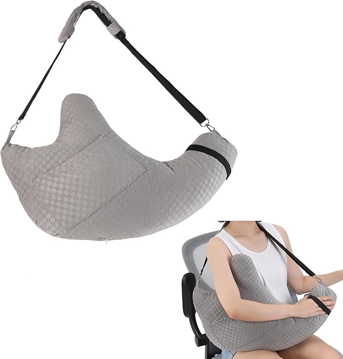 Shoulder Surgery Pillow, Rotator Cuff Pillow for Side Sleeper, Shoulder Pain Relief Removable with Shoulder Strap Support Arm Pillow for Side Sleep and Post Surgery (Light Grey)