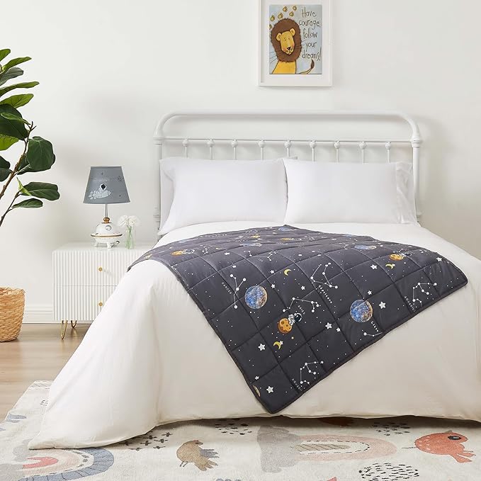 Weighted Blanket Kids (36"x48" 5lbs), Weighted Blanket Cooling Blanket for Sleeping,Throw Size Breathable Blanket with Premium Glass Bead(Space Grey)