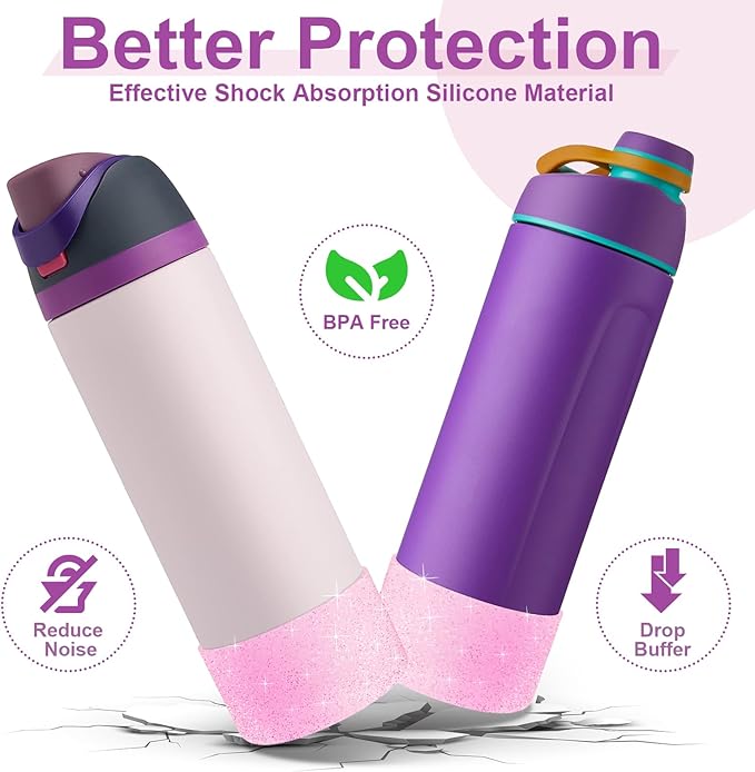 2PCS Silicone Water Bottle Boot for Owala 24oz 32oz 40oz, Anti-Slip Protective Sleeve Bottom Bumper Protector for FreeSip, Twist, and Flip Stainless Steel Water Bottles