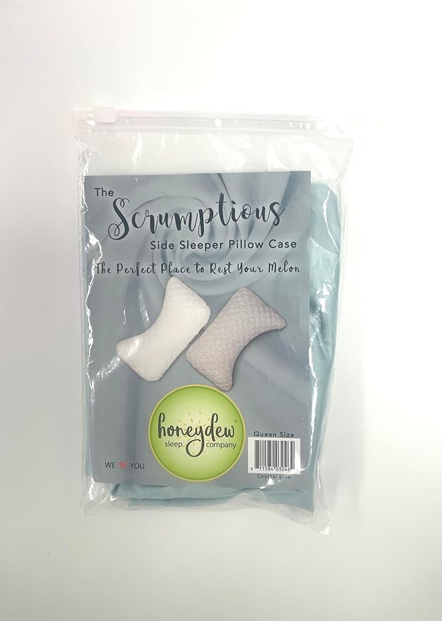 Honeydew Queen Side Pillow Case - Fits The Scrumptious and Essence Curved Pillows for Side Sleeping - Comfortable and Soft Cooling Viscose Made from Bamboo Fabric - Queen Size (Coastal Blue)