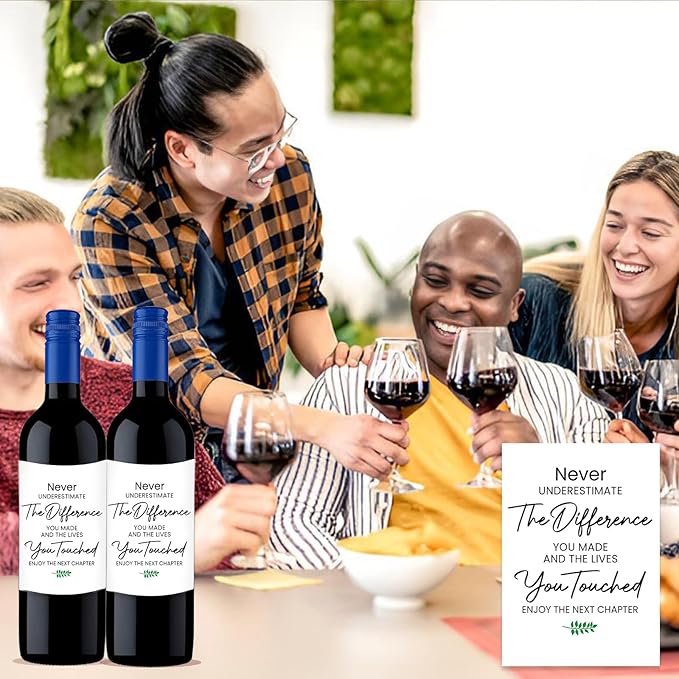 24 Pcs Retirement Wine Labels, Retirement Gifts for Women Men, Happy Retirement Wine Bottle Stickers Labels Gifts for Coworker, Never Underestimate The Difference You Made Wine Labels