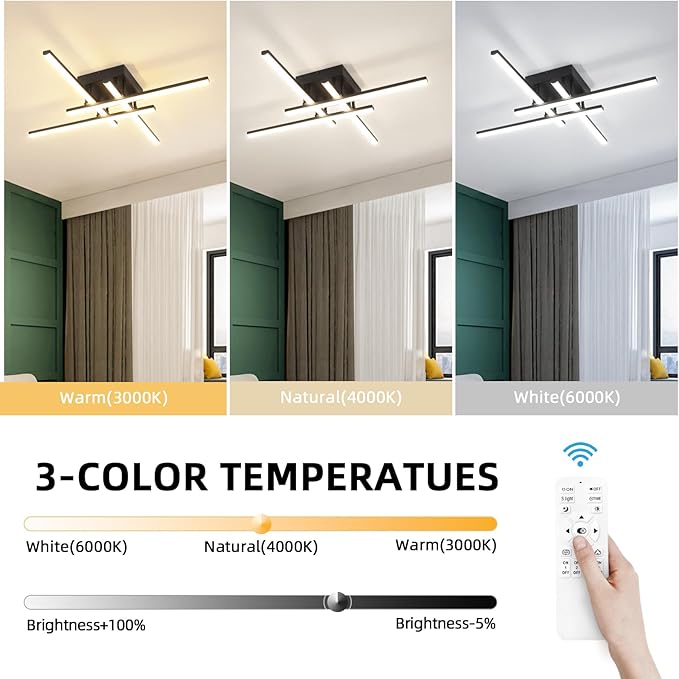 CANEOE Modern Ceiling Light Fixture Sputnik Dimmable Ceiling Light with Remote Control Black Flush Mount Chandelier Ceiling Lamp for Bedroom Living Room Kitchen Led Light Fixtures Ceiling Mount