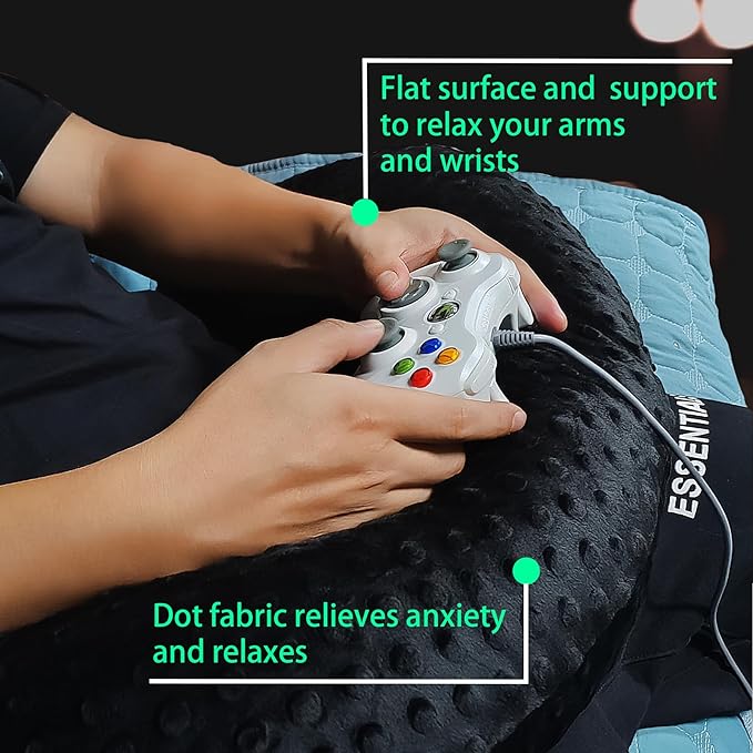 Professional Gaming Pillow for Lap; Arm Rest Pillow Gaming Lap Pillow with Crochet Support - Eliminate Pain in Gaming (Black)