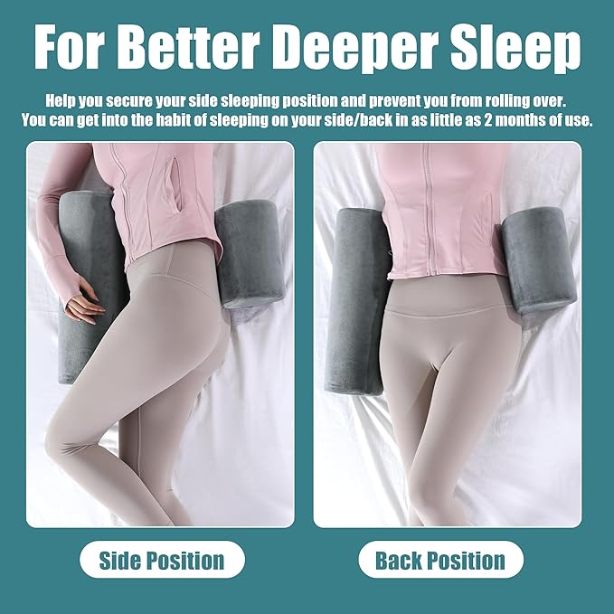 HOMBYS Memory Foam Sleep Position Training Pillow, Body Bolster Supportive Trainer Pillow for Back Sleeper Side Sleeper, Adjustable Body Pillow - Grey