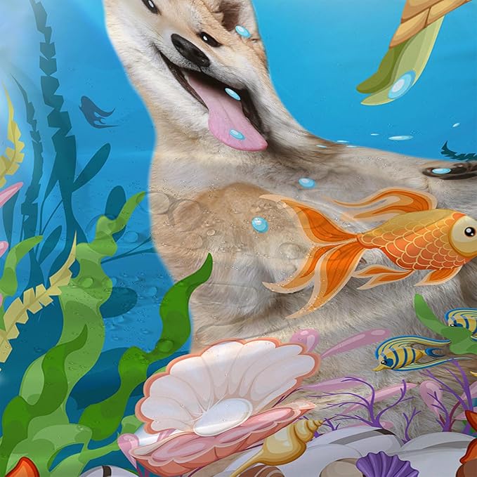 AILONEN Cute Dog Shower Curtain for Boys Girls, Pet Puppy Dog Lover Shower Curtain, 60" W*72" H Waterproof Animal Turtle Fish Ocean Themed Shower Curtain Decor Bathroom with Grommets and Hooks