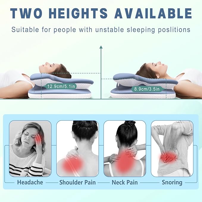 Cervical Pillow for Neck and Shoulder Pain Relief, Ergonomic Neck Pillow for Sleeping, Contour Memory Foam Cervical Pillow, Neck Pillow for Side Back Stomach Sleepers with Ice Silk Fabric (Blue)