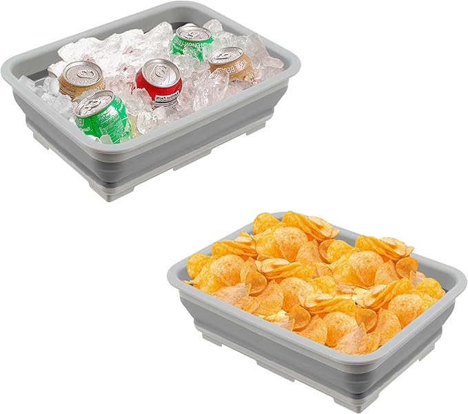 Set of 2 Multipurpose Wash Bins – 10-Liter Basins for Camping, Parties, or Cleaning – Collapsible Bucket Set by Wakeman (Gray)