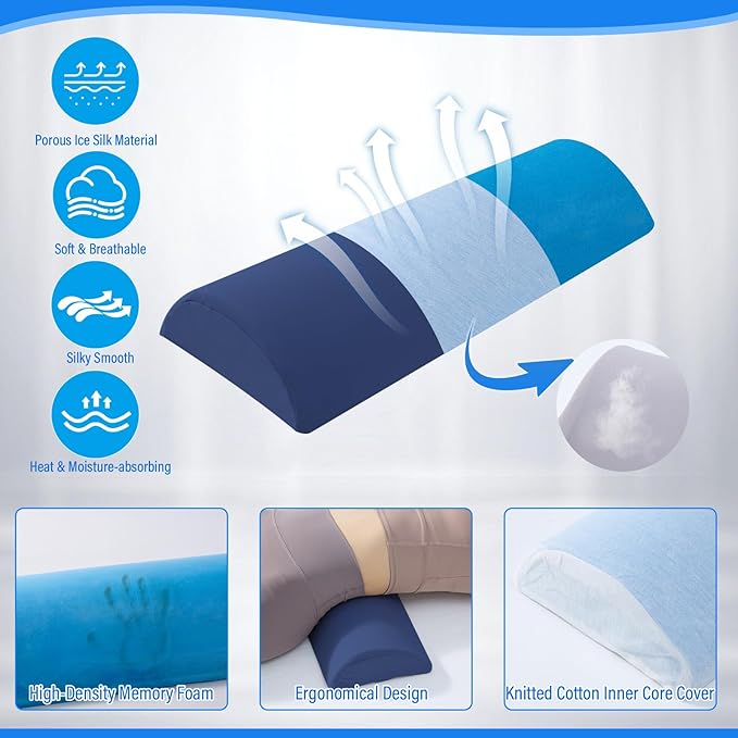 Lumbar Support Pillow for Bed, Memory Foam Back Pillow for Sleeping, Back Support Pillow for Lower Back Pain Relief, Lower Back Pillow for Sleeping, Lumbar Pillow for for Side, Back, Stomach Sleepers