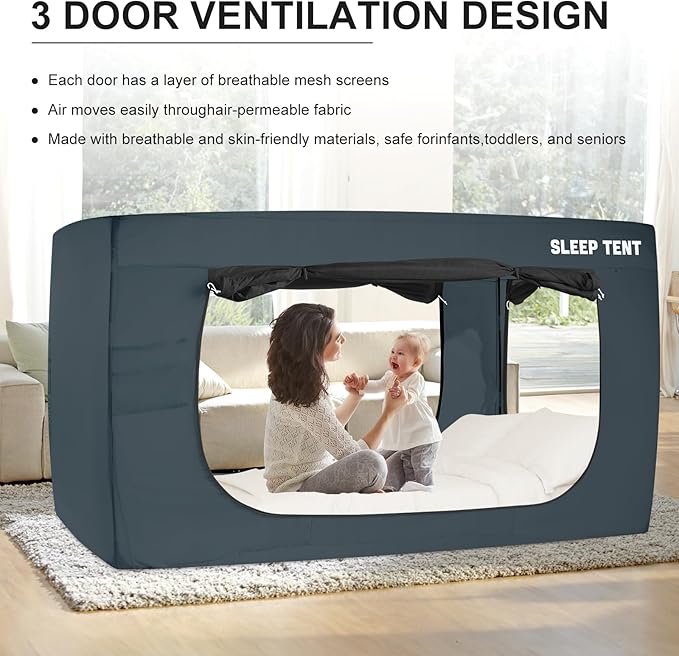 Bed Tent Queen Bed Canopy Dream Tents for Indoor Portable Blackout Tents Privacy Space Warm Breathable Sleeping Tents for Kids and Adult(Navy Blue,Mattress Not Included) Reducing Light