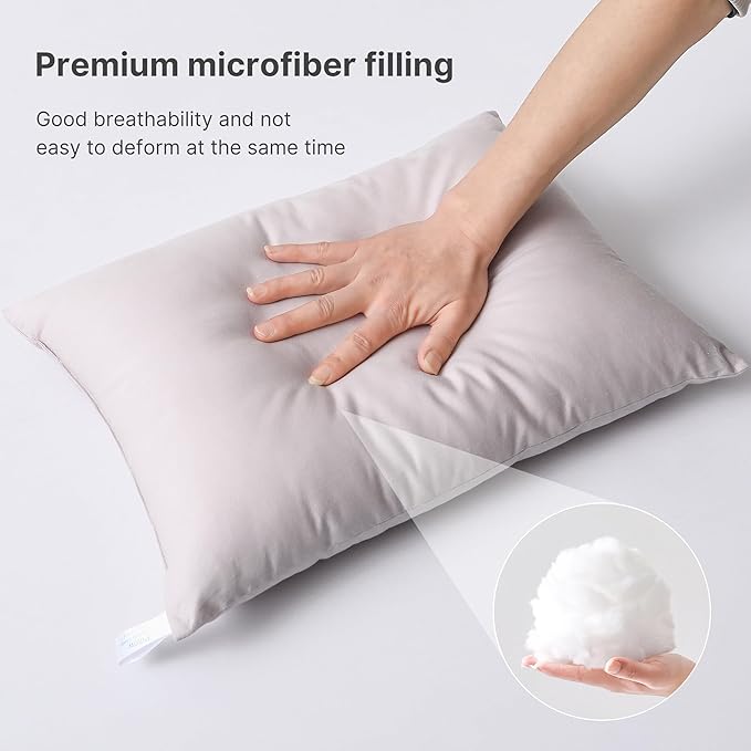 MEILA 2 Pack Cotton Tiny Pillows, 11"x7" Mini Pillows for Kids, Pets, Sleeping and Traveling, Small Washable Decorative Pillows for Neck, Wrist, and Knee, Light Pink & Lilac