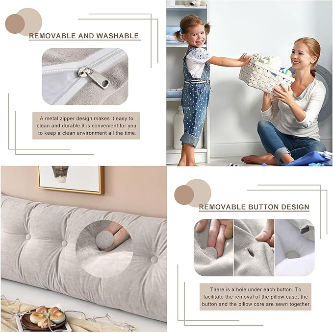 Large Triangular Headboard Pillows Long Backrest Positioning Support Bolster Cushion for Daybed Fluffy Quality Plush Body Wedge Pillow with Removable Cover(Light grey-Queen-59x8x20in)