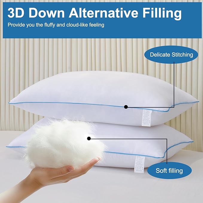 Uniqwamer Bed Pillows for Sleeping 4 Pack - Luxury Hotel Quality Pillows Queen Size Set of 4 - Cooling Pillows with Premium Plush Soft Down Alternative Fill for Back Side Sleepers