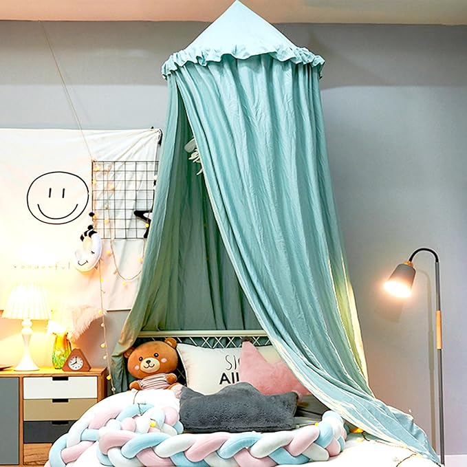 Upgrade Version of Canopy for Kids Bed, Extra Large Canopy for Girls Room Decoration Princess Castle Play Tent Hanging House, Dreamy Canopy for Children Room Reading Nook Canopies (Green Ruffle)