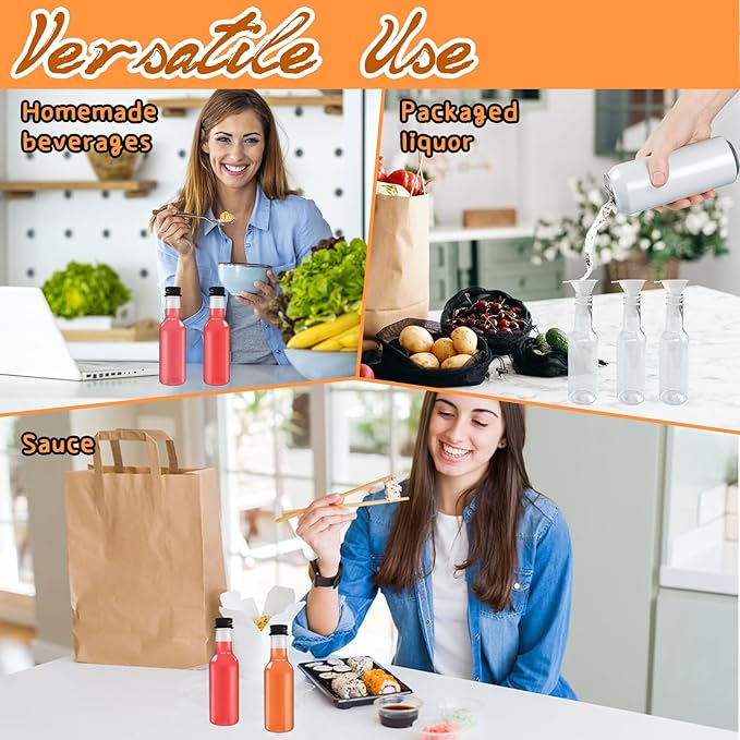 30 Pack 1.7oz Mini Liquor Bottles with Black Cap,Plastic Alcohol Bottles with 10 Funnels,Airtight Plastic Spirit Bottle for Weddings,Party Supplies