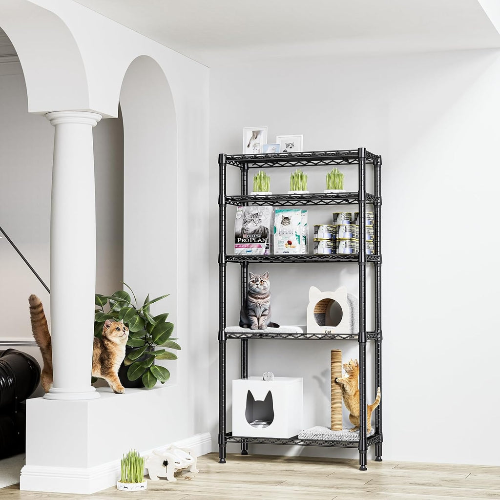 1250 lbs 5 Tier Shelf Metal Storage Shelves Shelving Wire Rack Heavy Duty Closet Organizers for Garage Kitchen Bathroom Laundry Black 13.8" D x 29.5" W x 59.5" H