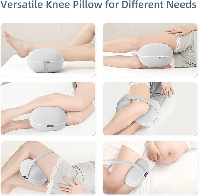 Knee Pillow for Side Sleepers - Memory Foam Leg Pillow for Side Sleeping - Comfortable Soft Side Sleeper Leg Positioner Pillows for Pregnancy, Hip Pain, Spine Alignment (Light Grey)