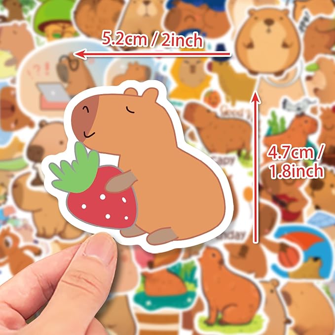 100PCS Cartoon Stickers, Lifany Rainbow and Capybara Stickers Pack for Adults, Kids, Waterproof and Aesthetic Vinyl Stickers for Water Bottle, Laptop, Phones, Skateboard, Black Cat Decor Decal