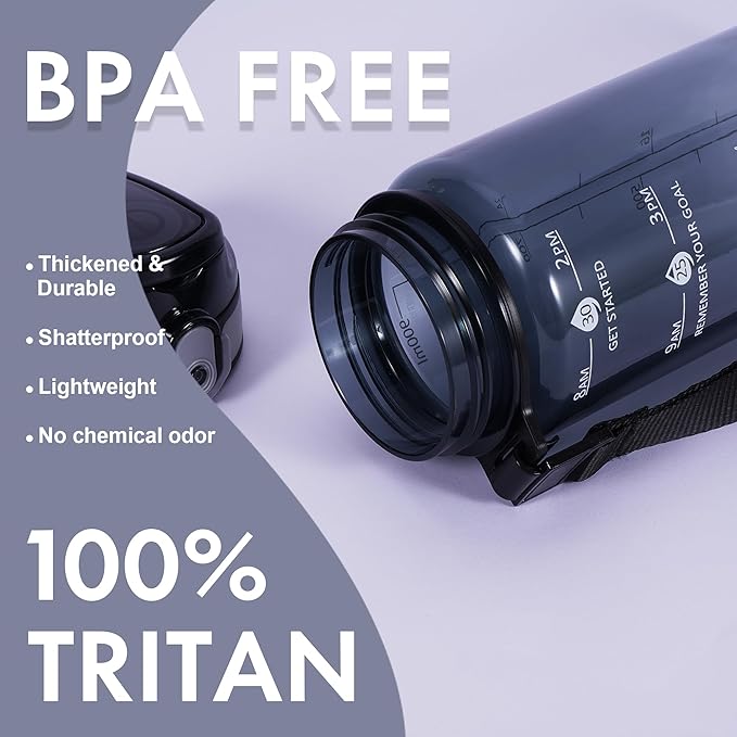 32 oz Water Bottle with Detachable Straw, Clear Motivational Water Bottles with Time to Drink, Tritan & BPA Free Sports Water Jug with Time Marker, Upgraded handle design