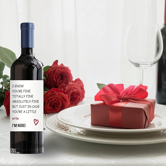 24Pcs Funny Encouragement Wine Bottle Label for Women Men, Thinking of You Wine Bottle Label for Husband Wife, Get Well Soon Wine Bottle Stickers, You’re Totally Fine I’m Here for You