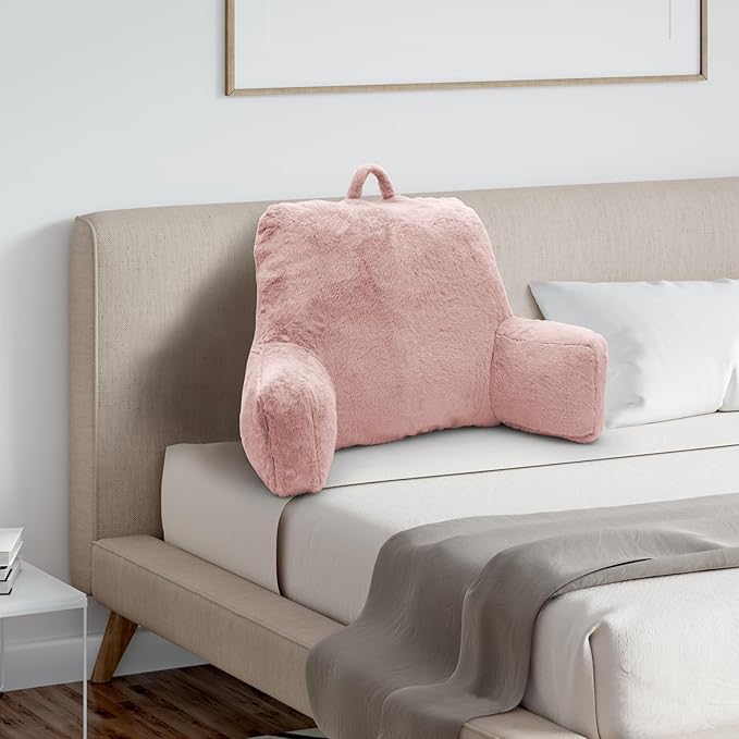 Reading Pillow Large Bed Pillow,Backrest with Arms, Back Support for Sitting Up in Bed, Couch for Lounging Bedrest,Pink