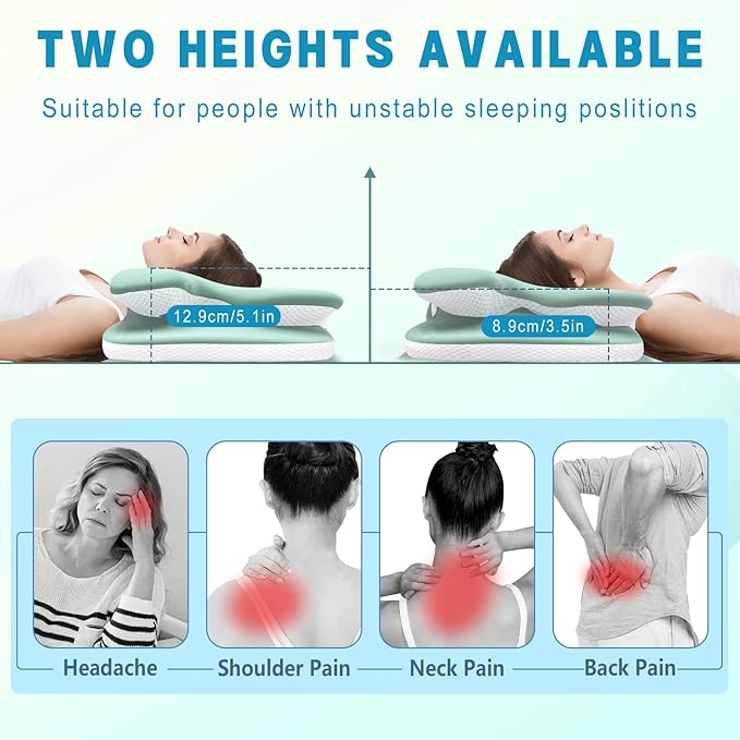 Cervical Pillow for Neck and Shoulder Pain Relief, Ergonomic Neck Pillow for Sleeping, Contour Memory Foam Cervical Pillow, Neck Pillow for Side Back Stomach Sleepers with Silk Fabric (Light Green)