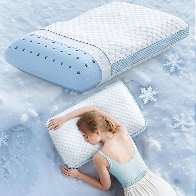 Memory Foam Soft Pillows for Sleeping - Cooling Bed Pillows for Hot Sleepers with Machine Washable Pillowcase - Ergonomic Memory Foam Pillow for Back Side Stomach Sleepers (Blue)