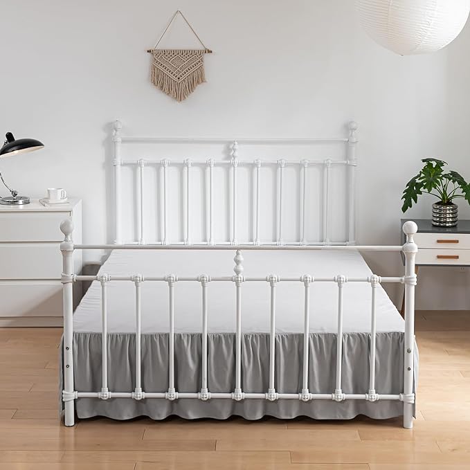 Bed Skirt Queen Size Ruffled Bed Skirt with Split Corners, 18 Inch Drop Dust Ruffle Bed Skirt with Platform, Light Gray (Queen - 18" Drop)