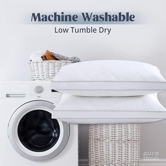 puredown®Goose Feathers Down and Fiber Pillows - Made in USA Soft Fluffy Medium Firm Hotel Pillow, 100% Cotton Cover, Luxury Bed Pillows King Size Set of 2 for Back, Stomach or Side Sleeper.