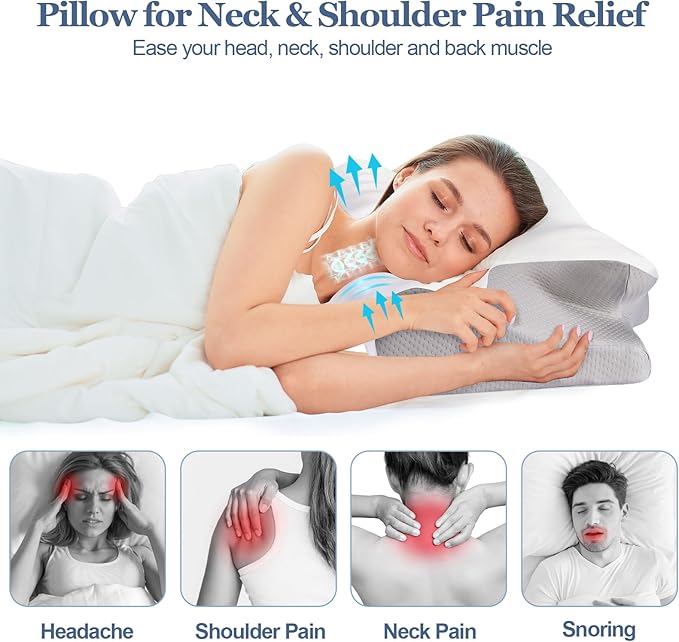 Cervical Neck Pillow for Sleeping - Memory Foam Cervical Pillow for Neck and Shoulder Pain Relief, Ergonomic Neck Support Pillow for Sleeping, Neck Pain Pillow for Side Back Stomach Sleeper
