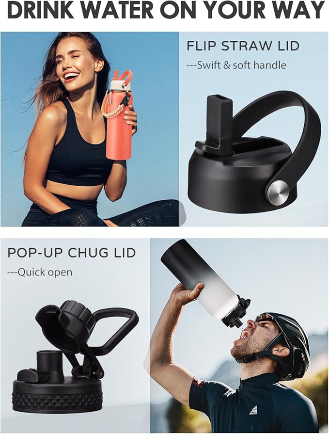 40 64 OZ Insulated Water Bottles with Straw - Keep Cold-48H Hot-24H, Metal Flask Reusable Water Bottle 40oz, Vacuum Thermal Mug with Strap Pouch & Paracord Handle for Sports Hiking Cycling Running