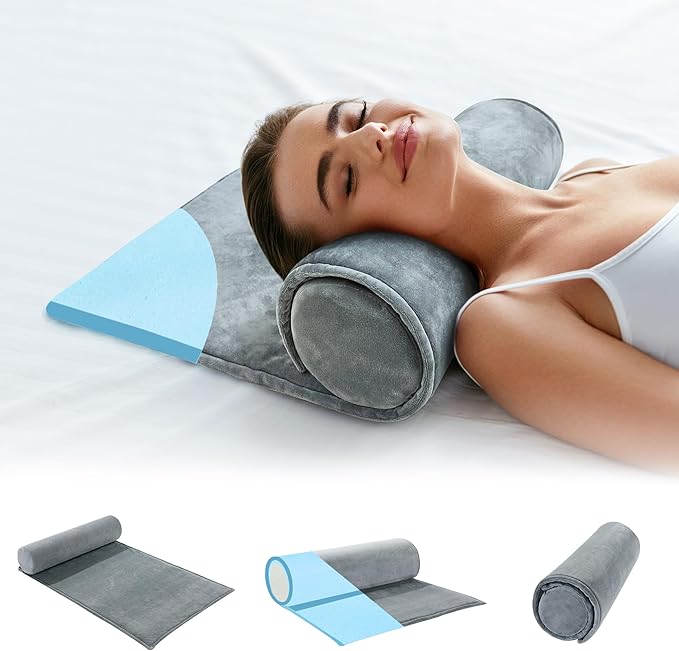HOMBYS Adjustable Neck Roll Pillow Memory Foam Pillow Support for Sleeping, Adjustable Thickness Cylinder Bolster Pillow with Removable Washable Cover, Ergonomically for Neck, Leg, Back & Yoga