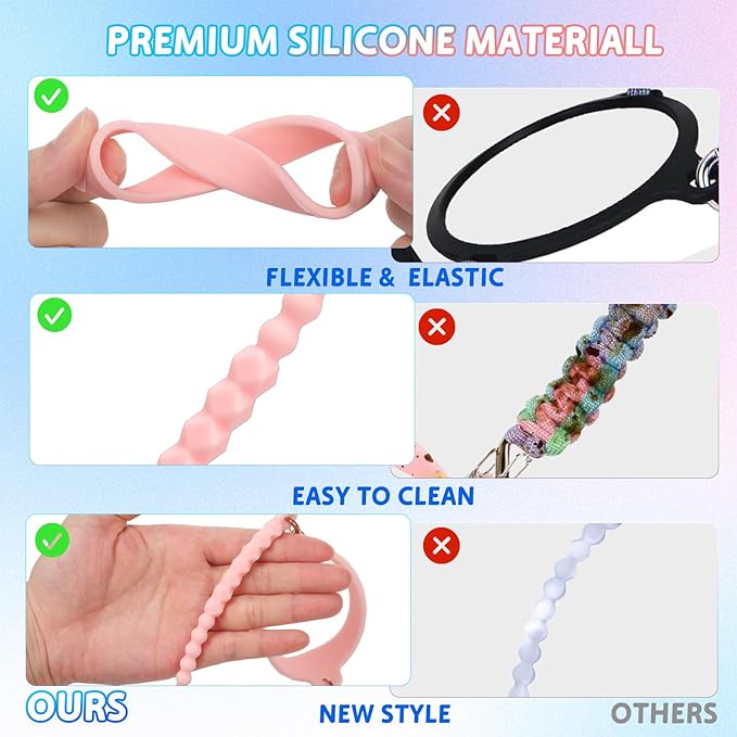 2PCS Water Bottle Handle Strap,Silicone Water Bottle Sling Compatible with Stanley Water Cup Accessories Water Bottle Holder with Strap Fits Most 8-40oz Water Bottles(Pink+Blue)