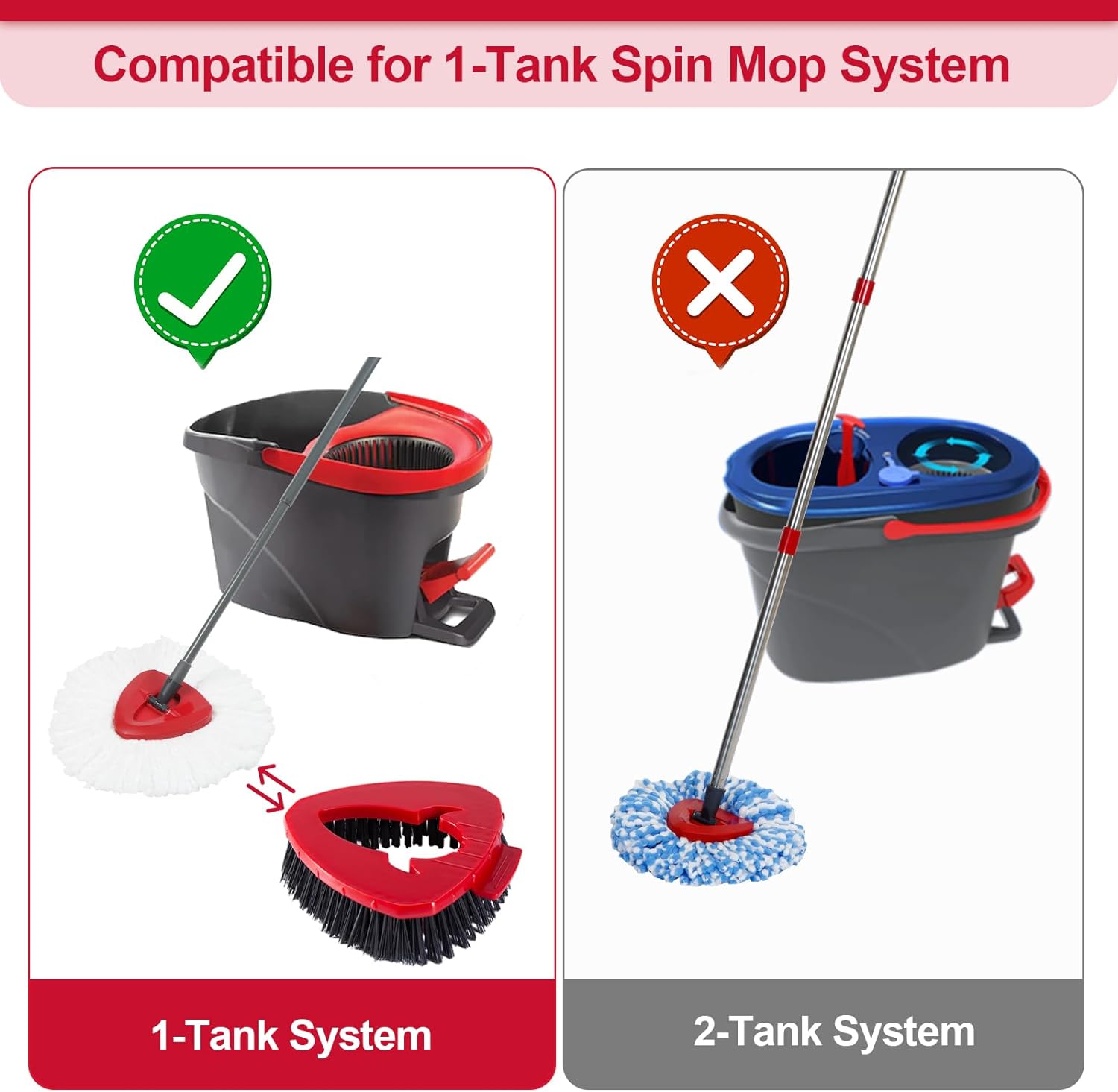 Scrub Brush Head Replacement Compatible with O Cedar EasyWring Spin Mop 1-Tank System, Floor Scrubber Head, Shower Scrub Brush with Hard Bristles for Cleaning & Scrubbing