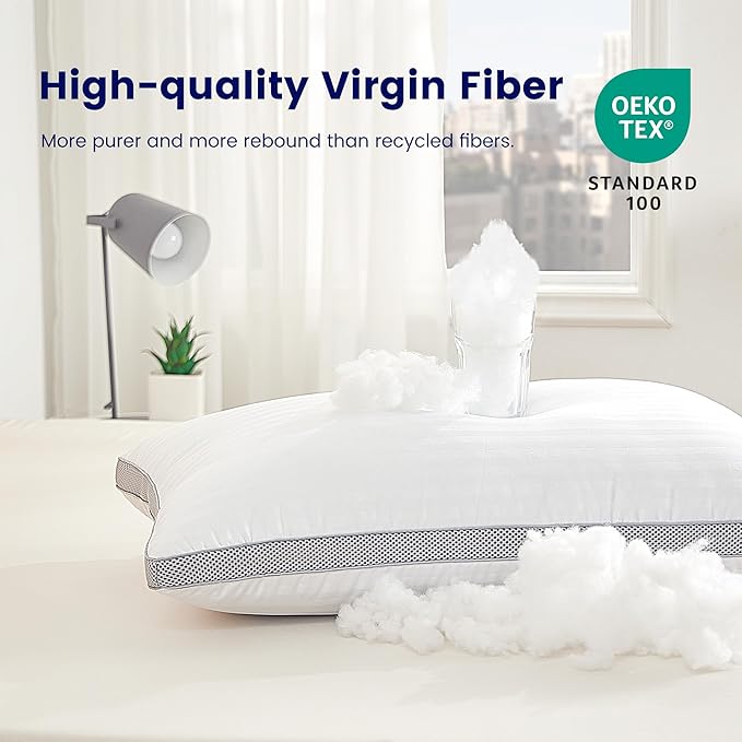 SLEEP ZONE Bed Pillows for Sleeping, Standard Size Set of 2, Sandwich Mesh with Breathable Sides, Premium Medium Pillows for Back, Stomach or Side Sleepers