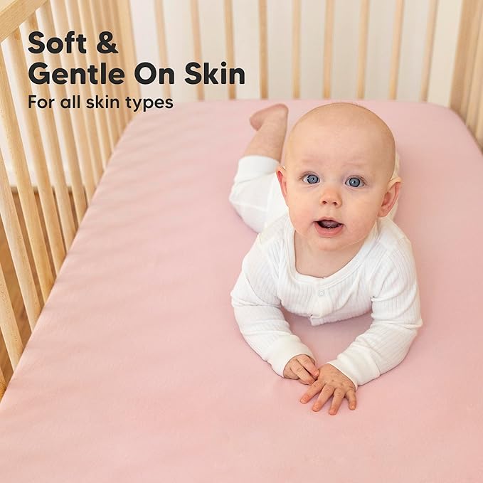 2-Pack Organic Crib Sheets for Boys, Girls - Jersey Fitted Crib Sheet, Baby Crib Sheets Neutral, Crib Mattress Sheet, Cotton Crib Sheets, Breathable Crib Sheet, Baby Mattress Sheets (Rose)