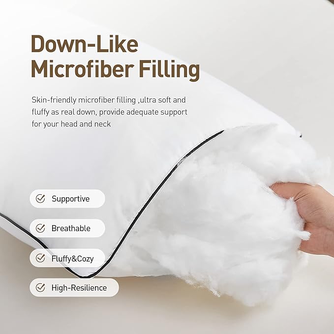 Acanva Cooling Bed Pillows for Sleeping Set of 4, Hotel Quality with Premium Soft and Supportive 3D Down Like Filling for Back, Stomach, or Side Sleepers,Machine Washable, King(Pack of 4), White